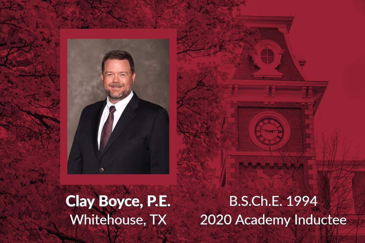 Clay Boyce, Humble, Tx, B.S.Ch.E. 1994, 2022 Academy Inductee